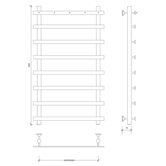 Полотенцесушитель Secado Понтида 1 К с крючками , водяной, хром