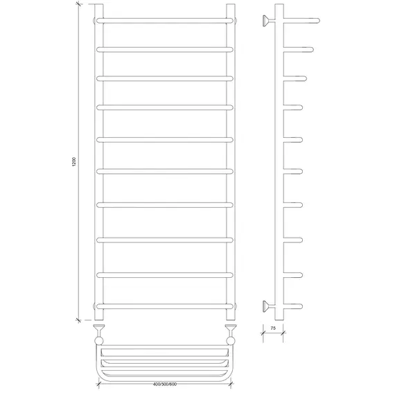 Полотенцесушитель Secado Мерида 2 СП с полочкой ,водяной, хром