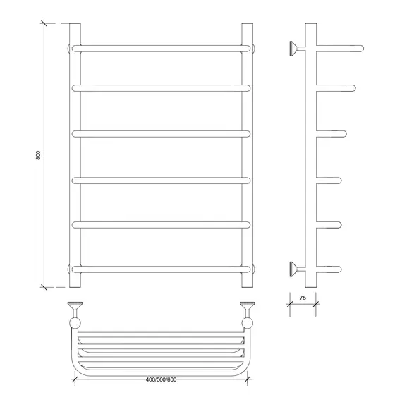 Полотенцесушитель Secado Мерида 2 СП с полочкой ,водяной, хром