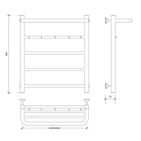 Полотенцесушитель Secado Триада 1 КСП , с крючками и полочкой, водяной, хром