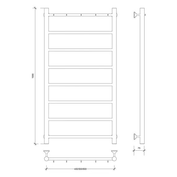 Полотенцесушитель Secado Триада 1 К ,с крючками, водяной, хром
