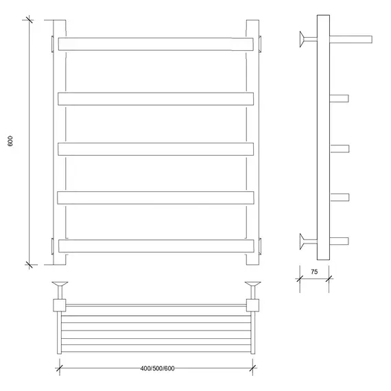 Полотенцесушитель Secado Корсано 1 СП , с полочкой , водяной, ЧЕРНЫЙ МАТОВЫЙ