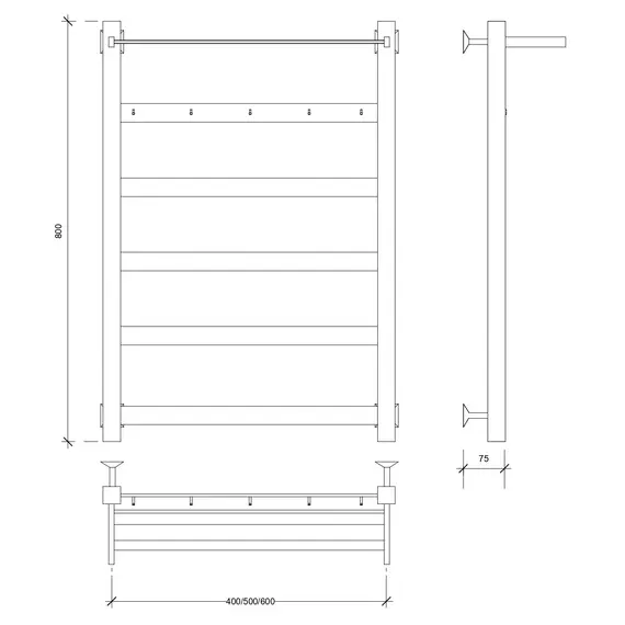 Полотенцесушитель Secado Комано 1 КСП, с крючками и полочкой, водяной, хром