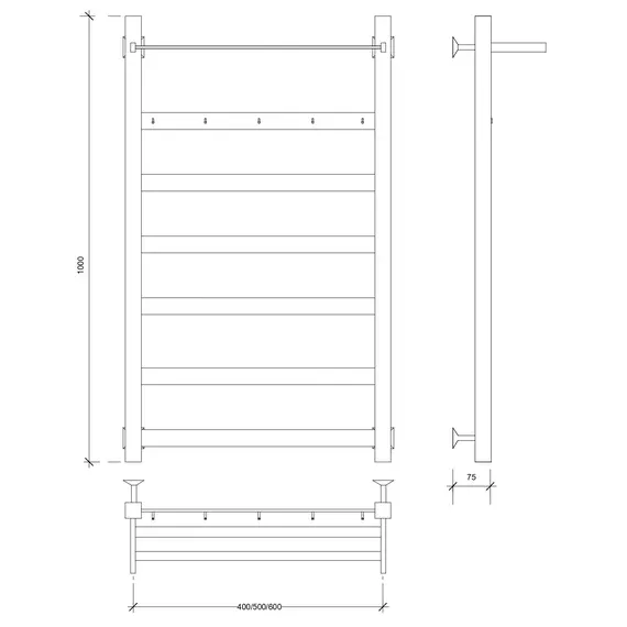 Полотенцесушитель Secado Комано 1 КСП, с крючками и полочкой, водяной, хром