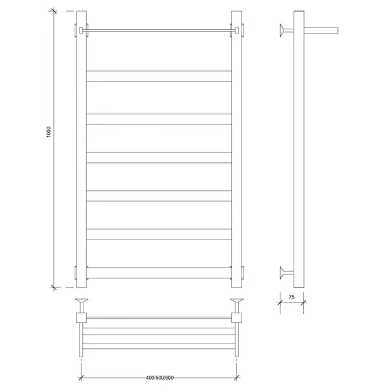 Полотенцесушитель Secado Комано 1 СП, с полочкой ,водяной, ЧЕРНЫЙ МАТОВЫЙ