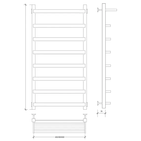 Полотенцесушитель Secado Корсано 1 СП , с полочкой , водяной, ЧЕРНЫЙ МАТОВЫЙ