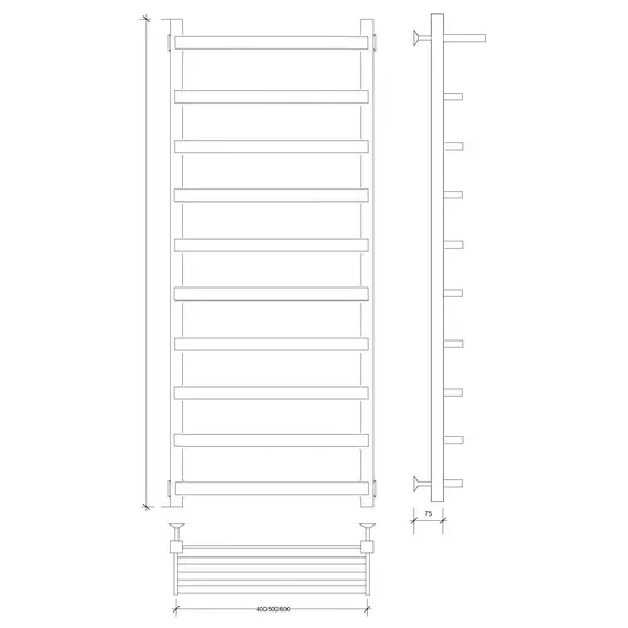 Полотенцесушитель Secado Корсано 1 СП , с полочкой , водяной, ЧЕРНЫЙ МАТОВЫЙ