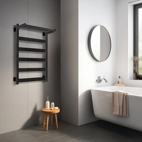 Полотенцесушитель Secado Комано 1 СП, с полочкой ,водяной, ЧЕРНЫЙ МАТОВЫЙ