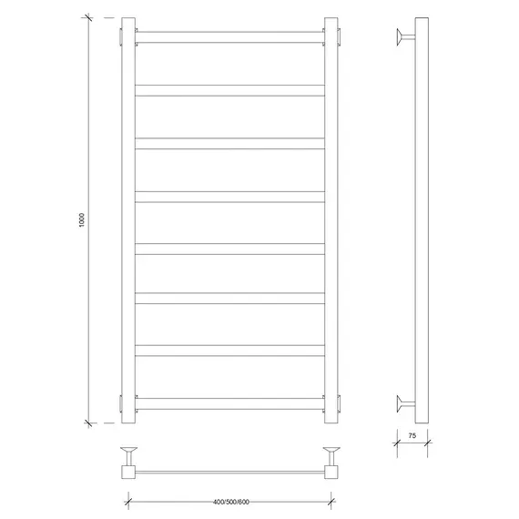 Полотенцесушитель Secado Корсико 1, водяной, ЧЕРНЫЙ МАТОВЫЙ