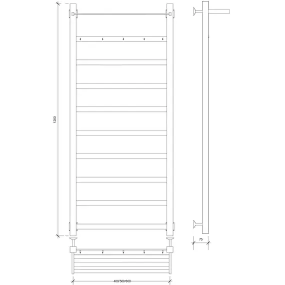 Полотенцесушитель Secado Корсико 1 КСП, с крючками и полочкой, водяной, хром
