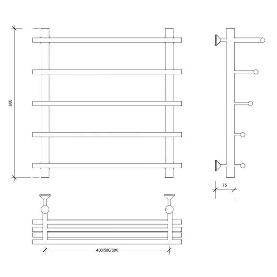 Полотенцесушитель Secado Турин 6 , с полочкой, водяной, хром