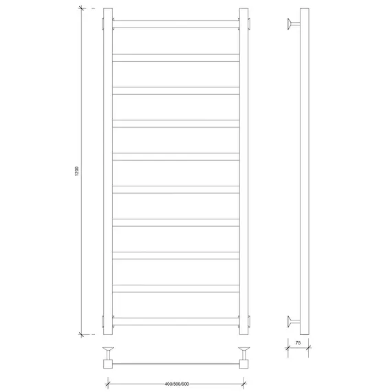 Полотенцесушитель Secado Корсико 1, водяной, ЧЕРНЫЙ МАТОВЫЙ