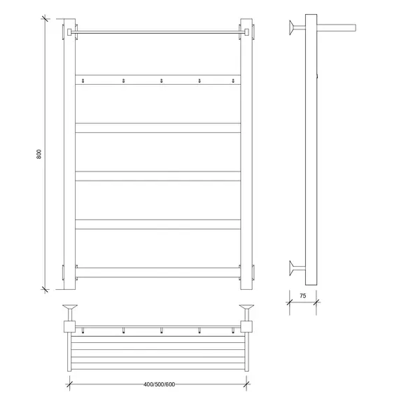 Полотенцесушитель Secado Корсико 1 КСП, с крючками и полочкой, водяной, хром