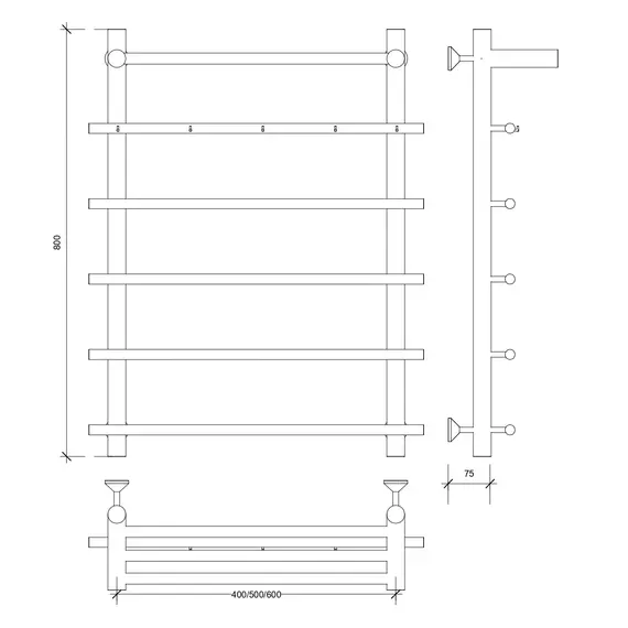 Полотенцесушитель Secado Турин 1 КСП, с крючками и полочкой, водяной, хром