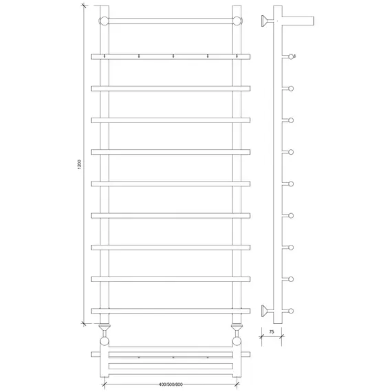 Полотенцесушитель Secado Турин 1 КСП, с крючками и полочкой, водяной, хром