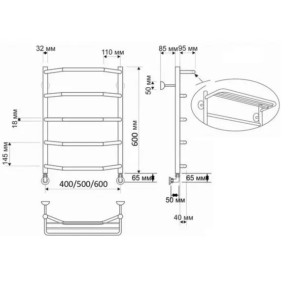 Полотенцесушитель латунный Secado Агата 3 , с полочкой, водяной, бронза
