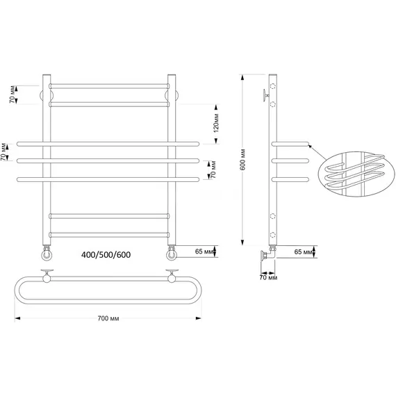 Полотенцесушитель латунный Secado Палермо  водяной, бронза
