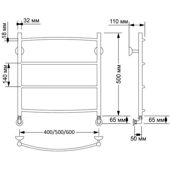 Полотенцесушитель латунный Secado Милан 1 водяной, бронза