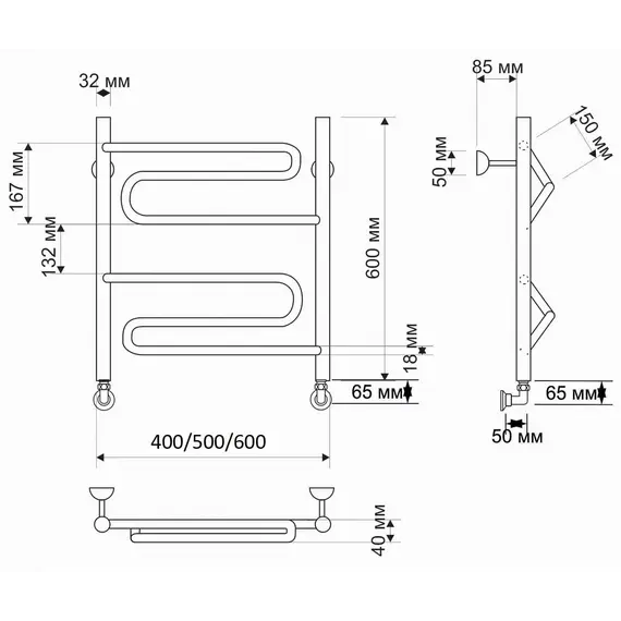 Полотенцесушитель латунный Secado Валенсия водяной, бронза