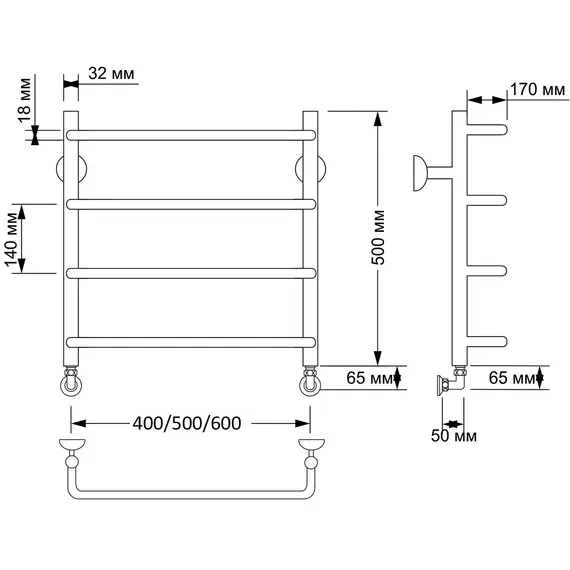 Полотенцесушитель латунный Secado Мерида 1 водяной, бронза