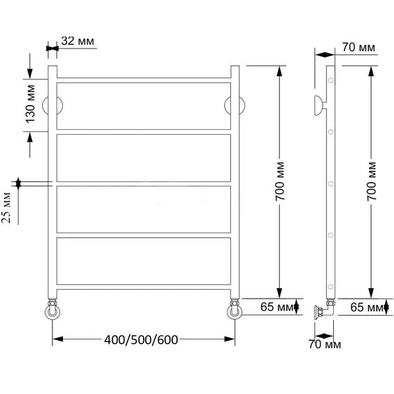Полотенцесушитель латунный Secado Триада 1 плюс  водяной, бронза