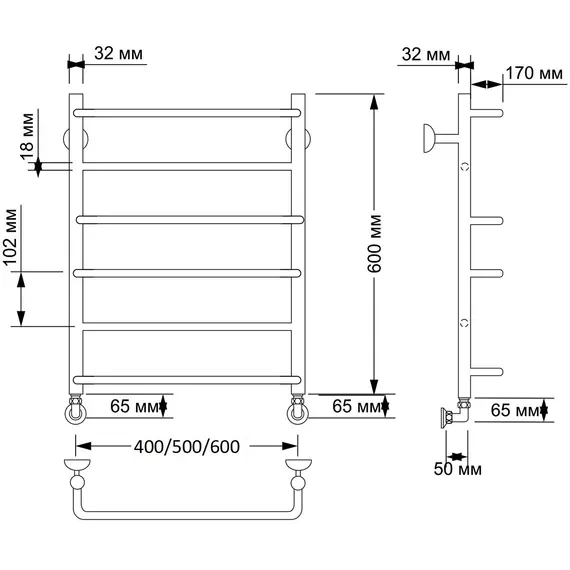 Полотенцесушитель латунный Secado Верона 1  водяной, бронза