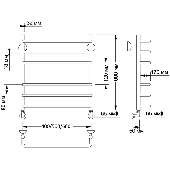 Полотенцесушитель латунный Secado Мерида 3  водяной, бронза