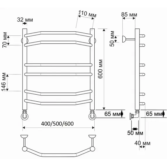 Полотенцесушитель латунный Secado Агата 4  водяной, бронза