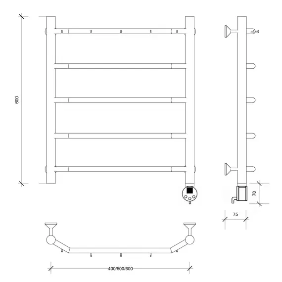 Полотенцесушитель Secado Агата 1 К , с крючками , электрический L/R хром