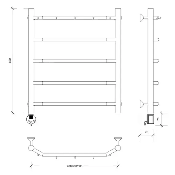 Полотенцесушитель Secado Агата 1 К , с крючками , электрический L/R хром