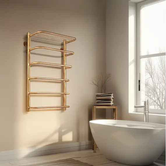 Полотенцесушитель латунный Secado Мерида 2 с полочкой , водяной, бронза