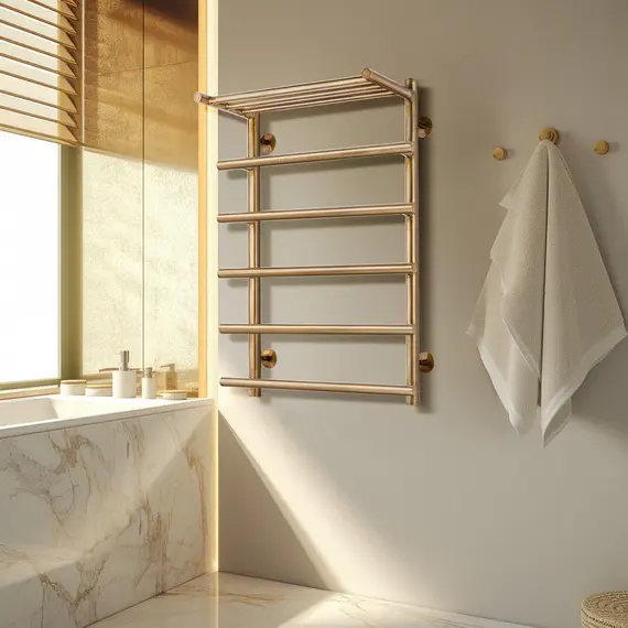 Полотенцесушитель латунный Secado Турин 1 СП , с полочкой , водяной, бронза