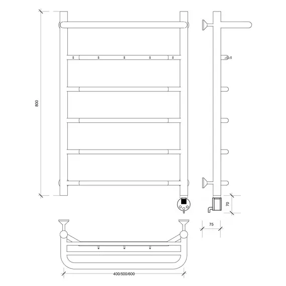 Полотенцесушитель Secado Агата 1 К , с крючками , электрический L/R хром