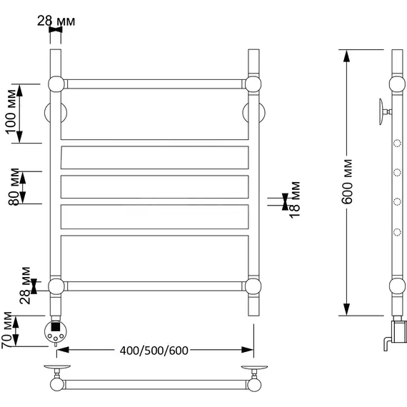 Полотенцесушитель латунный Secado Флоренция 4 водяной, бронза