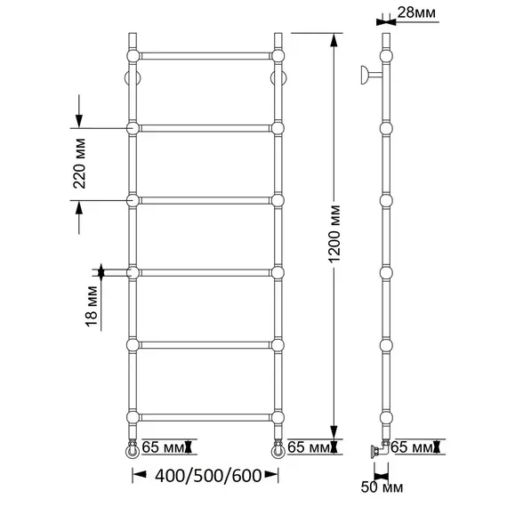 Полотенцесушитель латунный Secado Флоренция 1 водяной, бронза
