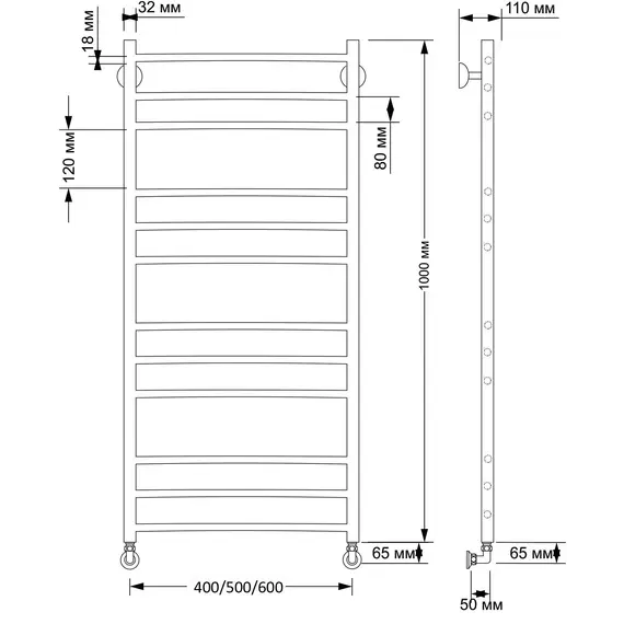 Полотенцесушитель латунный Secado Триада 3  водяной, бронза