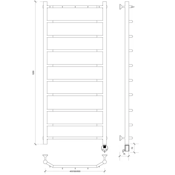 Полотенцесушитель Secado Агата 1 К , с крючками , электрический L/R хром