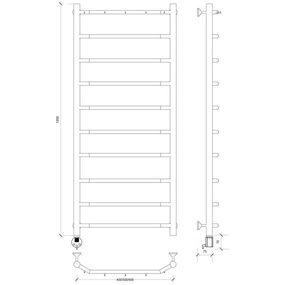 Полотенцесушитель Secado Агата 1 К , с крючками , электрический L/R хром