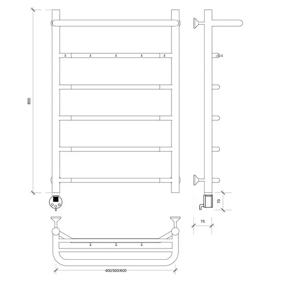Полотенцесушитель Secado Агата 1 К , с крючками , электрический L/R хром