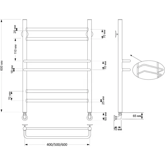 Полотенцесушитель латунный Secado Триест водяной, бронза