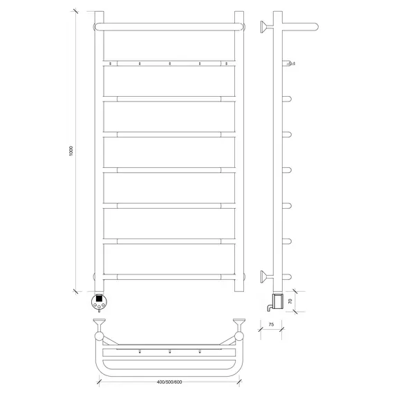 Полотенцесушитель Secado Агата 1 К , с крючками , электрический L/R хром