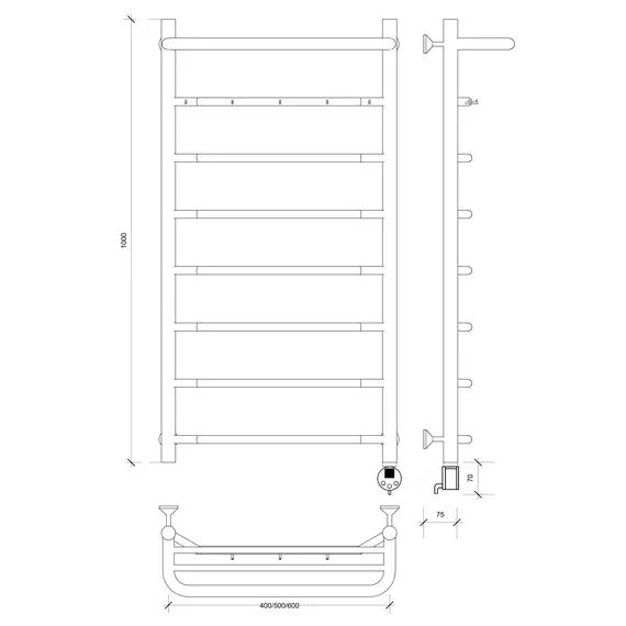 Полотенцесушитель Secado Агата 1 К , с крючками , электрический L/R хром