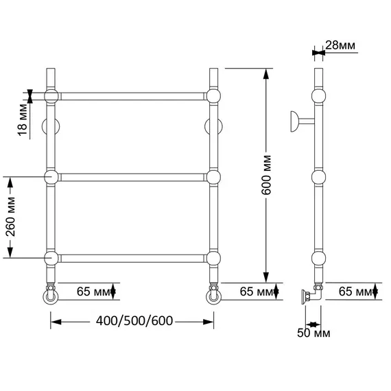 Полотенцесушитель латунный Secado Флоренция 1 водяной, бронза