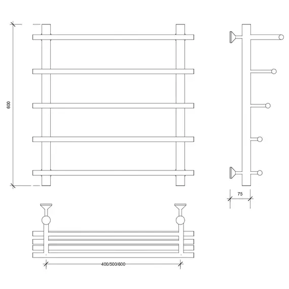 Полотенцесушитель латунный Secado Турин 6 с полочкой, водяной, бронза