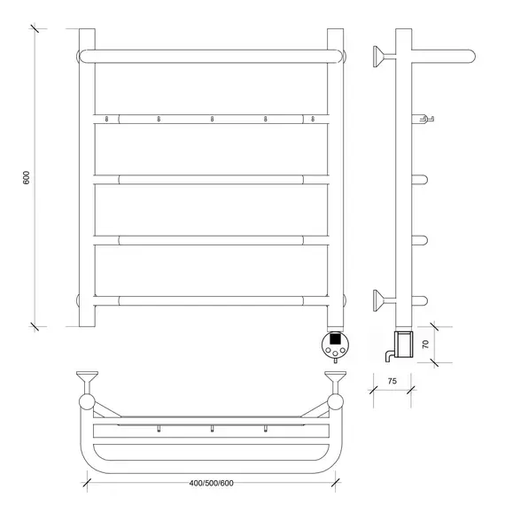 Полотенцесушитель Secado Агата 1 КСП , с крючками и полочкой, электрический L/R хром