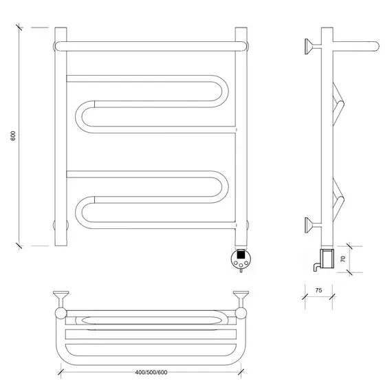 Полотенцесушитель Secado Валенсия 1 СП с полочкой , электрический L/R  хром