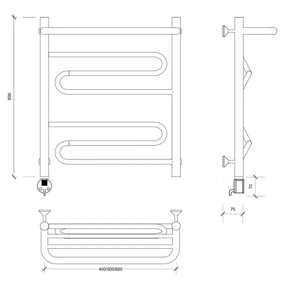 Полотенцесушитель Secado Валенсия 1 СП с полочкой , электрический L/R  хром