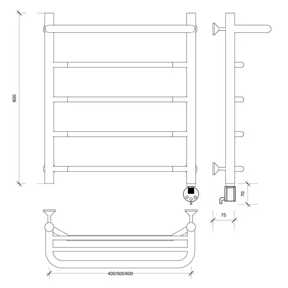 Полотенцесушитель Secado Агата 1 СП , с полочкой , электрический L/R  хром
