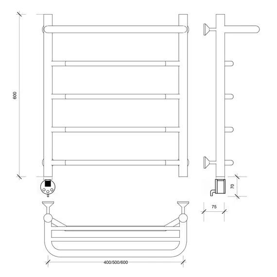 Полотенцесушитель Secado Агата 1 СП , с полочкой , электрический L/R  хром