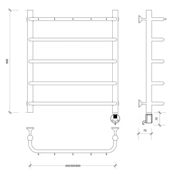 Полотенцесушитель Secado Мерида 1 К, с крючками, электрический L/R хром